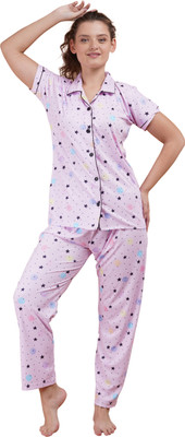 SSoShHub Women Printed Purple Night Suit Set