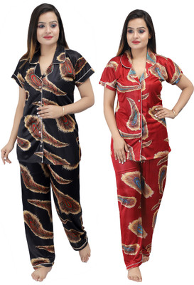 Orchid collection Women Solid Black Night Suit Set