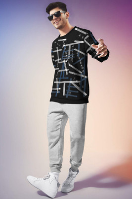 TRIPR Men Printed White, Grey Night Suit Set