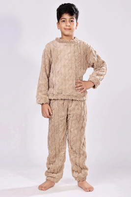 Lugo Boys & Girls Self Design Brown Night Suit Set