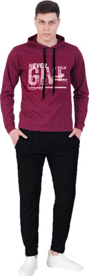 GOKUL FASHION Men Graphic Print, Solid Maroon Top & Pyjama Set