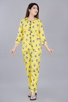 FASHION MONIKA Women Printed Yellow Top & Pyjama Set