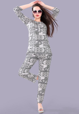 Nextar Women Printed White Top & Pyjama Set