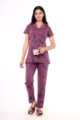 Clint Women Solid Purple Night Suit Set