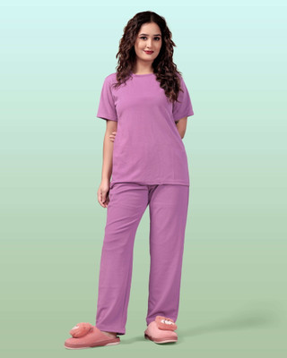DreamBe Women Solid Pink Top & Pyjama Set