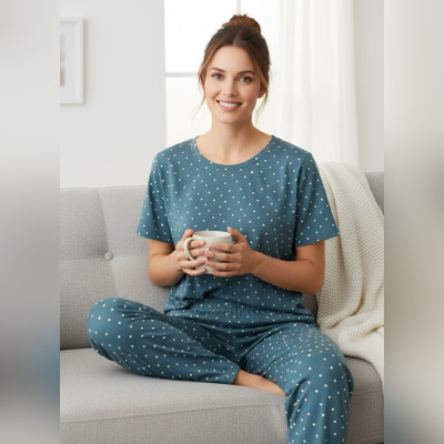 LOVELYFEEL Women Printed Green Top & Pyjama Set