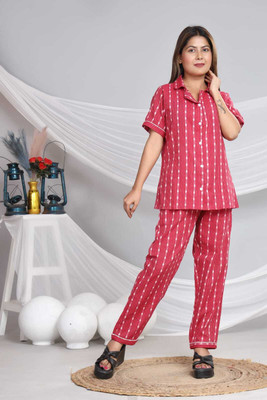 Smartgod Women Printed Maroon Shirt & Pyjama set