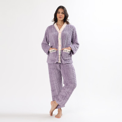 PQN PARTY QUEEN Women Self Design Purple Night Suit Set