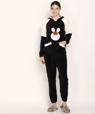 ukal Women Colorblock Black Night Suit Set