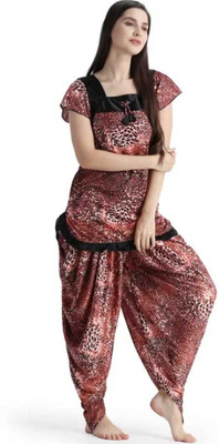 Cotovia Women Animal Print Red Top & Pyjama Set
