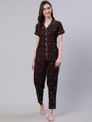 HouseOfCommon Women Printed Brown Night Suit Set