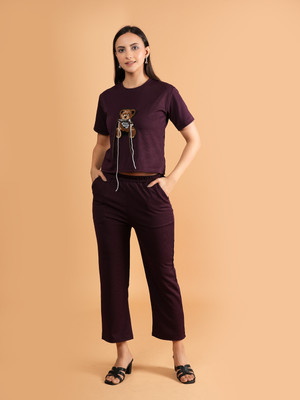 DreamBe Women Solid Maroon Night Suit Set