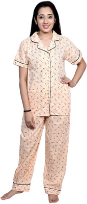 FamBee Women Printed Orange Shirt & Pyjama set