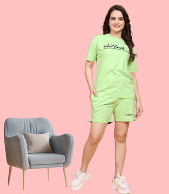 KUNA SILK MILL Women Graphic Print Green Top & Shorts Set