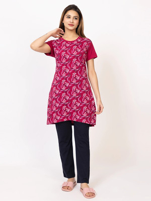 LADY LEAF Women Floral Print Multicolor Night Suit Set