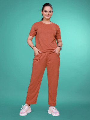 SAKARMAA Women Solid Orange Top & Pyjama Set