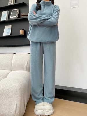Moka Women Solid Blue Top & Pyjama Set