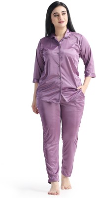 Night Heels Women Solid Purple Shirt & Pyjama set