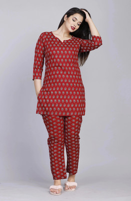 NEELKANTH TRENDS Women Printed Maroon Night Suit Set