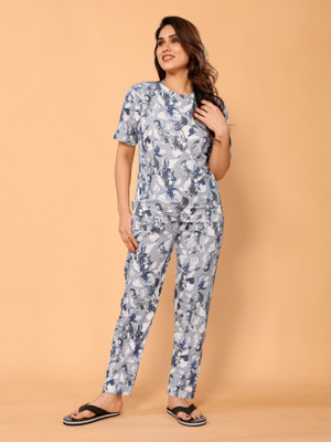 HouseOfCommon Women Printed Grey Night Suit Set