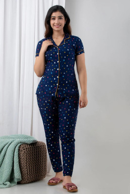 RK JAI Women Printed Blue Shirt & Pyjama set