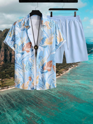 Mahek Fashion Men Printed Light Blue Top & Shorts Set