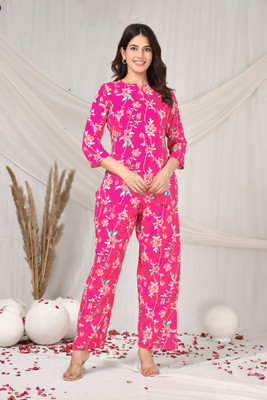 Kadri Women Printed Pink Night Suit Set