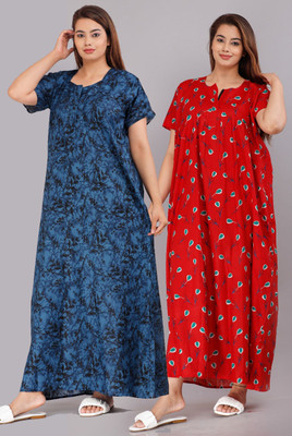 GulabiNagri Women Printed Red, Blue Night Suit Set