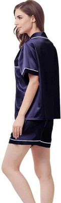 Vd hub Women Solid Dark Blue Night Suit Set