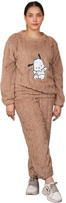 OMI Women Self Design Brown Night Suit Set