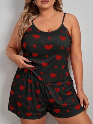 Boosah Women Printed Red, Black Top & Shorts Set