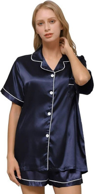 Vdc Creation Hub Women Self Design Dark Blue Night Suit Set