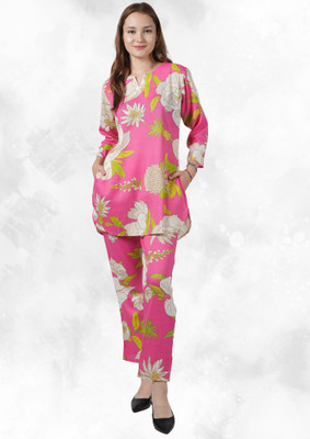 DreamBe Women Floral Print Pink Night Suit Set