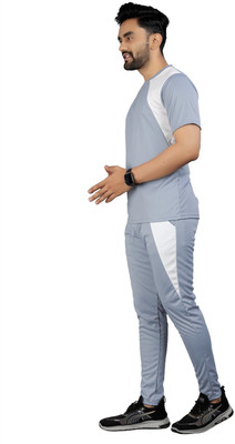 HASTIVOUGE Men Colorblock Silver Night Suit Set