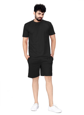 K LOUCHE Men Solid Black Night Suit Set
