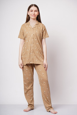 GinniExclusive Girls Printed Brown Night Suit Set
