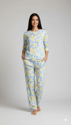 Mizan Trendz Women Floral Print Blue, Yellow Top & Pyjama Set