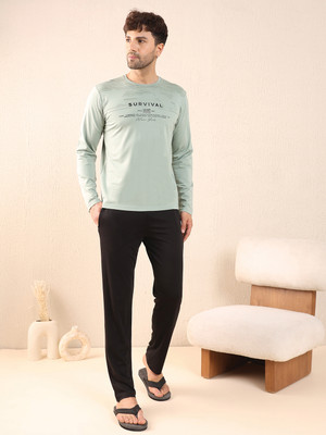 SWEET DREAMS Men Printed Green, Black Top & Pyjama Set