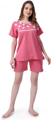 AFFAIR Women Embroidered Pink Top & Shorts Set
