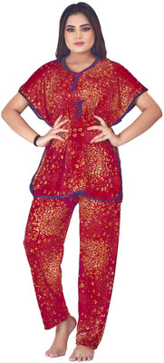 LAYDEE Women Printed Maroon Top & Pyjama Set