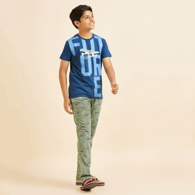 SWEET DREAMS Boys Printed Blue Top & Pyjama Set