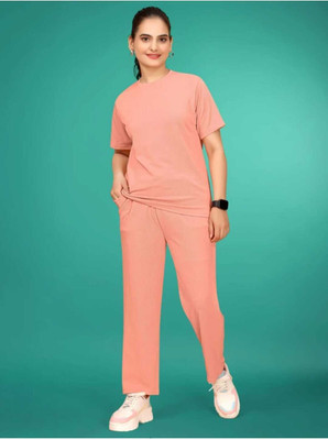 Trade Zone Women Solid Orange Top & Pyjama Set