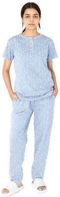 LABEL MY Women Printed Light Blue Night Suit Set