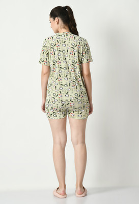 Brainbees Women Printed Green Top & Shorts Set