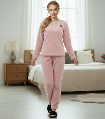 SKG Women Self Design Pink Night Suit Set