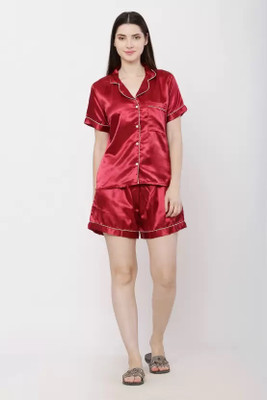 CRIMP Women Solid Red Top & Shorts Set