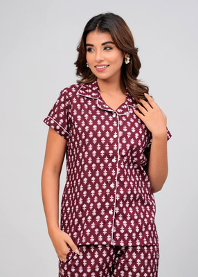DreamBe Women Printed Maroon Night Suit Set