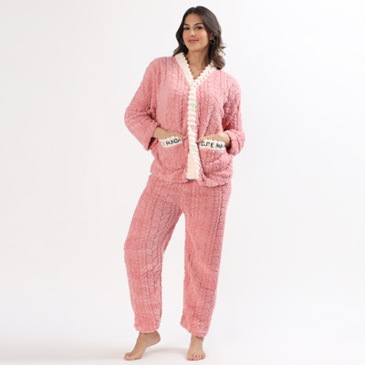 PQN PARTY QUEEN Women Self Design Pink Night Suit Set