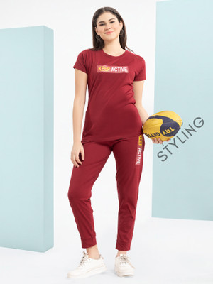 Feeling Women Printed Red Night Suit Set
