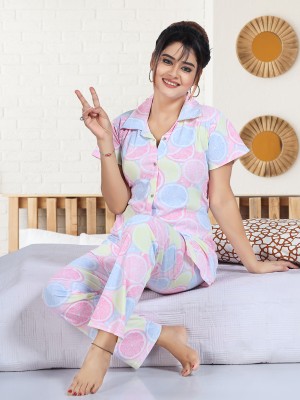 capasino Women Printed Pink Shirt & Pyjama set